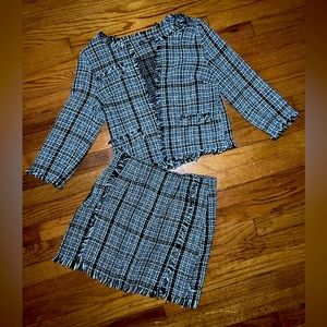 Blue, Black, & White Plaid Tweed Matching Set